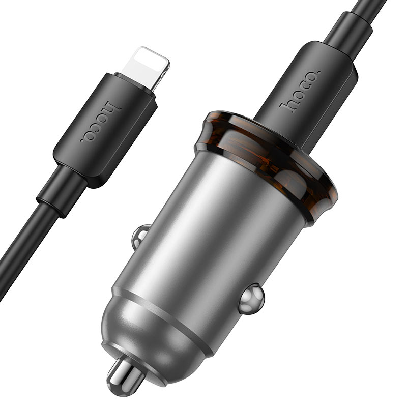 Bil laddare med Lightning-kabel HOCO NZ16B, 45W, 3A, 2 x USB-C, Grå