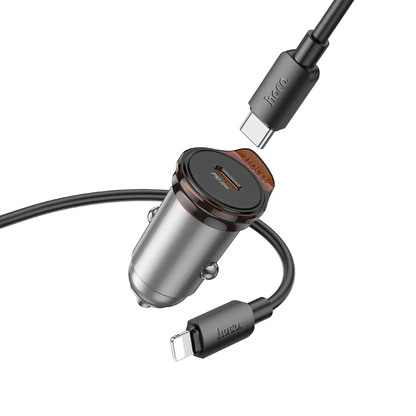 Bil laddare med Lightning-kabel HOCO NZ16, 30W, 3A, 1 x USB-C, Grå