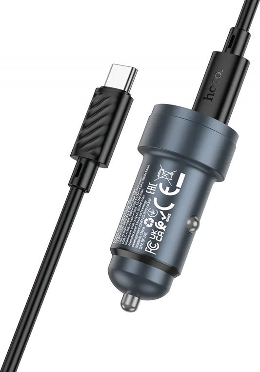 Bil laddare med USB-C kabel HOCO Z57A, 30W, 3A, 1 x USB-A - 1 x USB-C, Grå