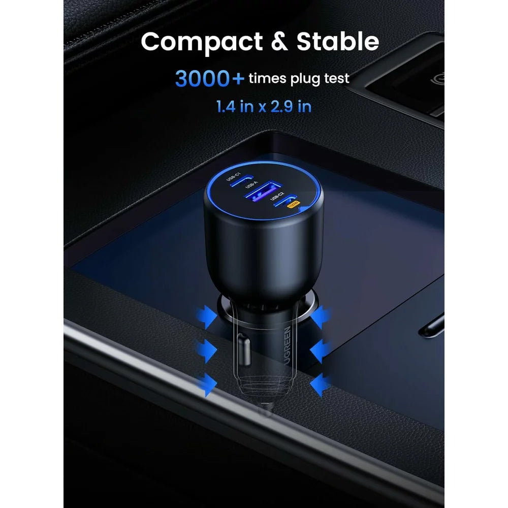 Billaddare med USB-C-kabel UGREEN CD293, 130W, 5A, 1 x USB-A - 2 x USB-C, Svart 