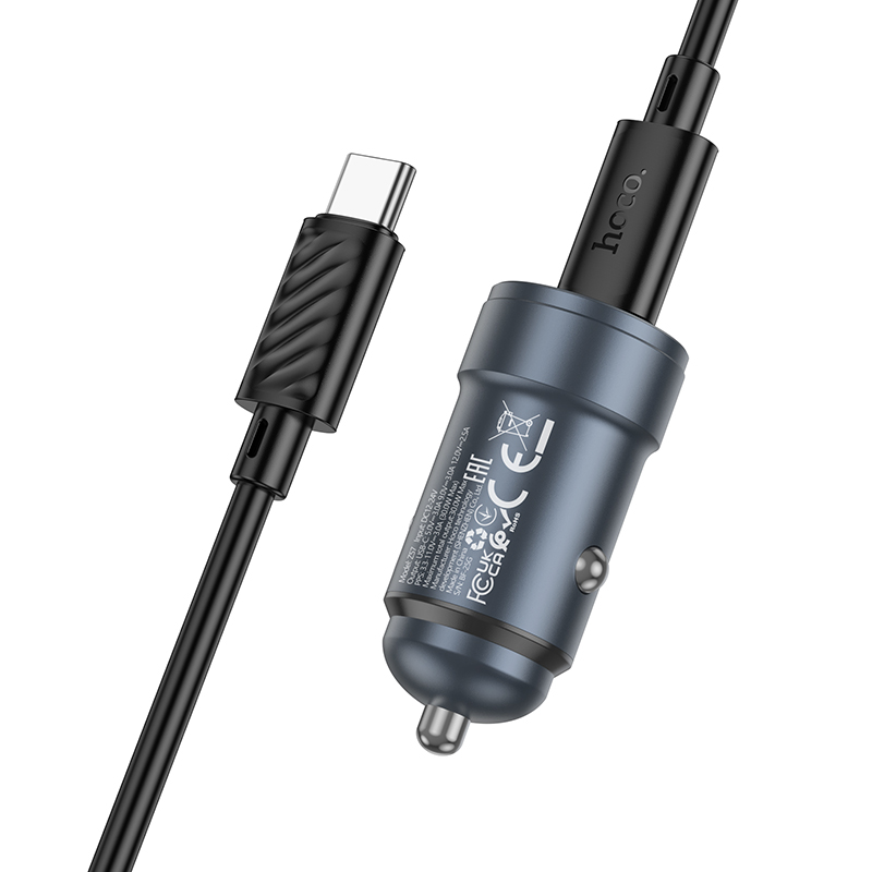 Billaddare med USB-C-kabel HOCO Z57, 30W, 3A, 1 x USB-C, Grå