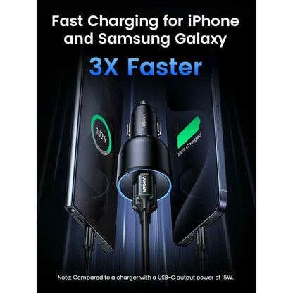 Billaddare med USB-C-kabel UGREEN CD293, 130W, 5A, 1 x USB-A - 2 x USB-C, Svart 