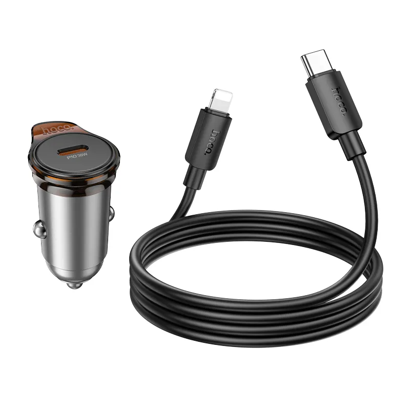 Bil laddare med Lightning-kabel HOCO NZ16, 30W, 3A, 1 x USB-C, Grå
