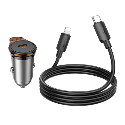 Bil laddare med Lightning-kabel HOCO NZ16, 30W, 3A, 1 x USB-C, Grå