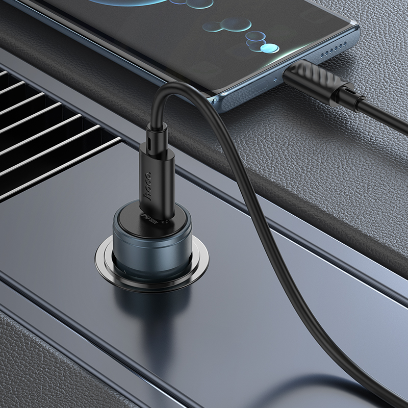 Billaddare med USB-C-kabel HOCO Z57, 30W, 3A, 1 x USB-C, Grå