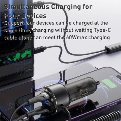 Bil laddare med USB-C / Lightning-kabel Yesido Y58 Display, 60W, 3A, 1 x USB-A - 1 x USB-C, Grå