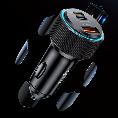 Bil laddare med Lightning-kabel Yesido Y60, 38W, 3A, 1 x USB-A - 2 x USB-C, Svart