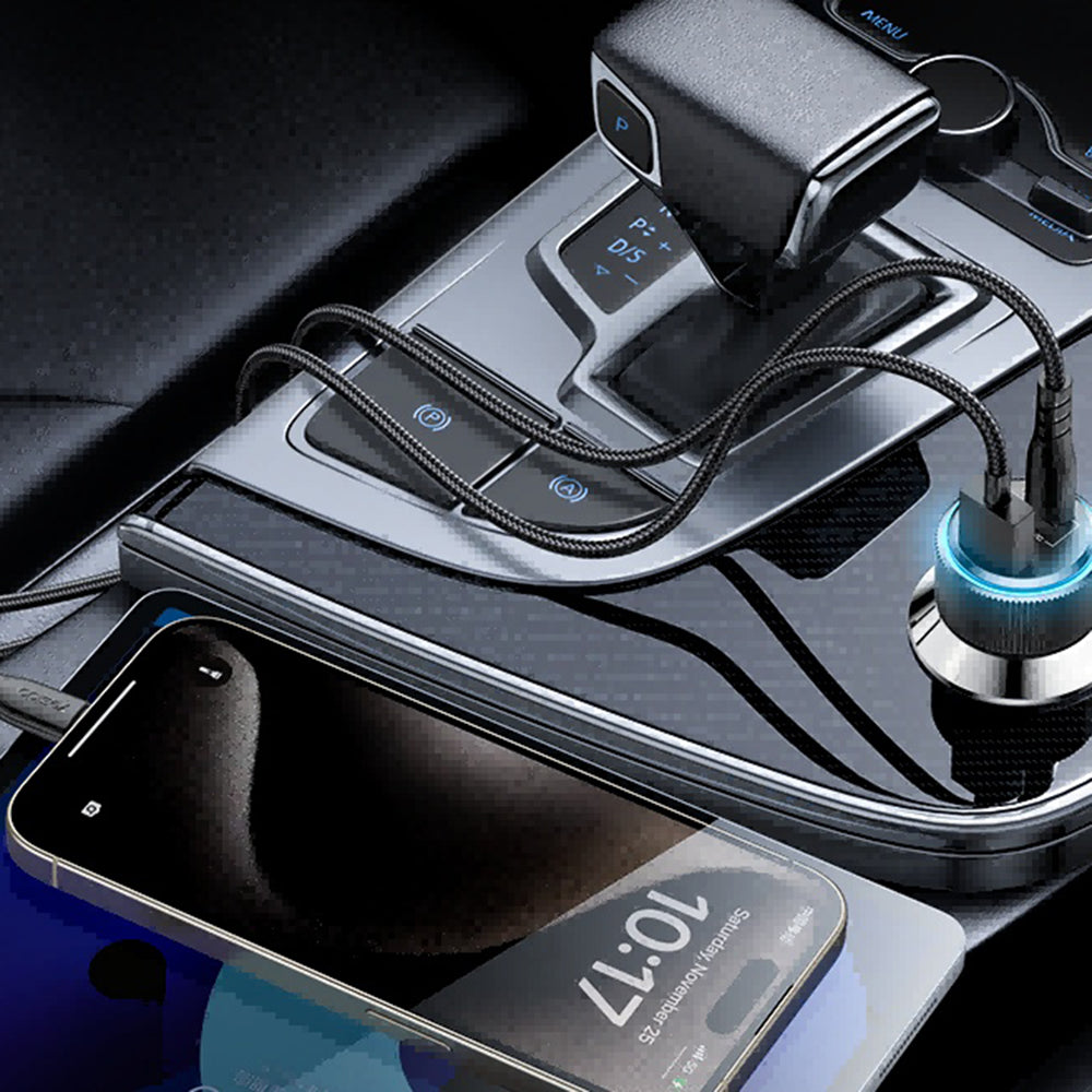 Bil laddare med Lightning-kabel Yesido Y60, 38W, 3A, 1 x USB-A - 2 x USB-C, Svart