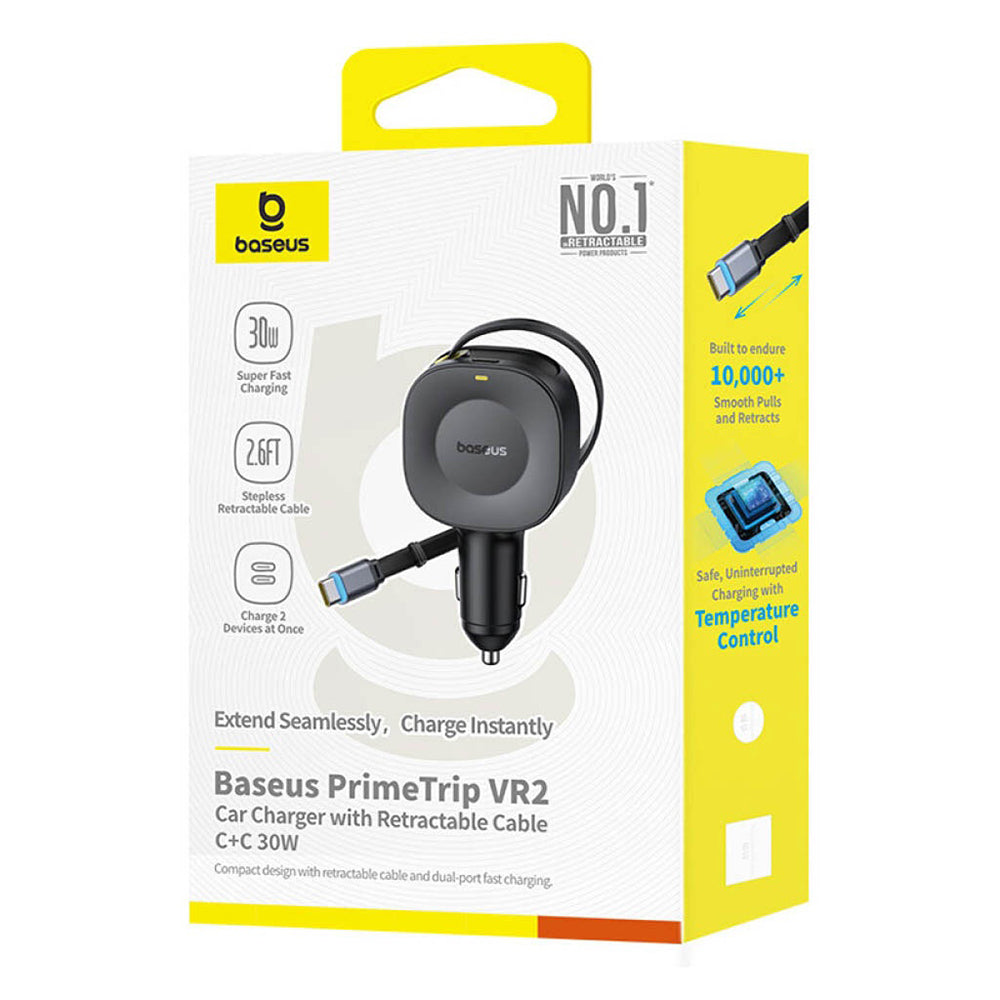Bil laddare med USB-C kabel Baseus PrimeTrip VR2, 30W, 3A, 1 x USB-C, Svart C0206400