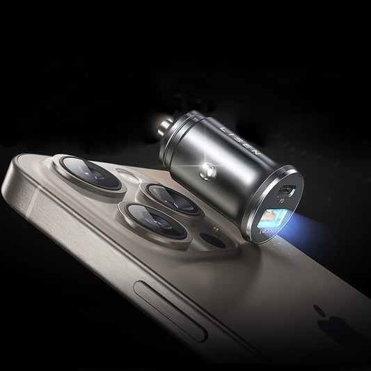 Bil laddare med USB-C / Lightning-kabel Lisen, 48W, 3A, 1 x USB-A - 1 x USB-C, Svart YL0223080035