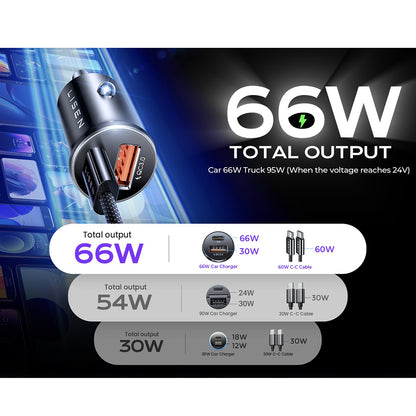 Bil laddare med USB-C kabel Lisen, 83W, 3.25A, 1 x USB-A - 1 x USB-C, Silver YL0223110003