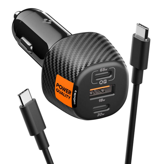 Bil laddare med USB-C kabel Spigen EV1133, 113W, 3.25A, 1 x USB-A - 2 x USB-C, Svart