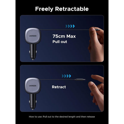 Bil laddare med USB-C-kabel UGREEN EC601, 75W, 3A, 1 x USB-A - 1 x USB-C, Grå