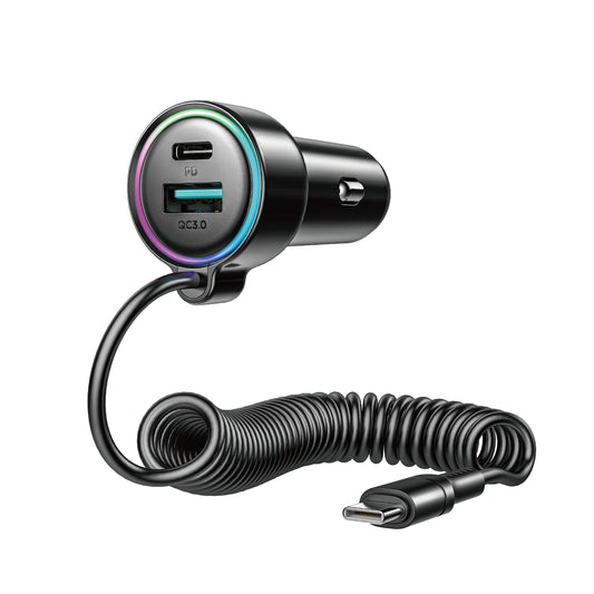 Bil laddare med USB-C kabel Joyroom JR-CL07, 90W, 3A, 1 x USB-A - 1 x USB-C, Svart