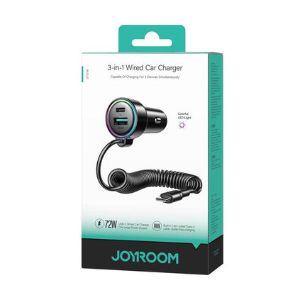 Bil laddare med USB-C kabel Joyroom JR-CL07, 90W, 3A, 1 x USB-A - 1 x USB-C, Svart