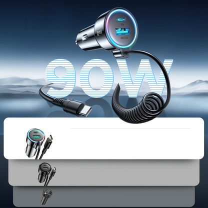 Bil laddare med USB-C kabel Joyroom JR-CL07, 90W, 3A, 1 x USB-A - 1 x USB-C, Svart