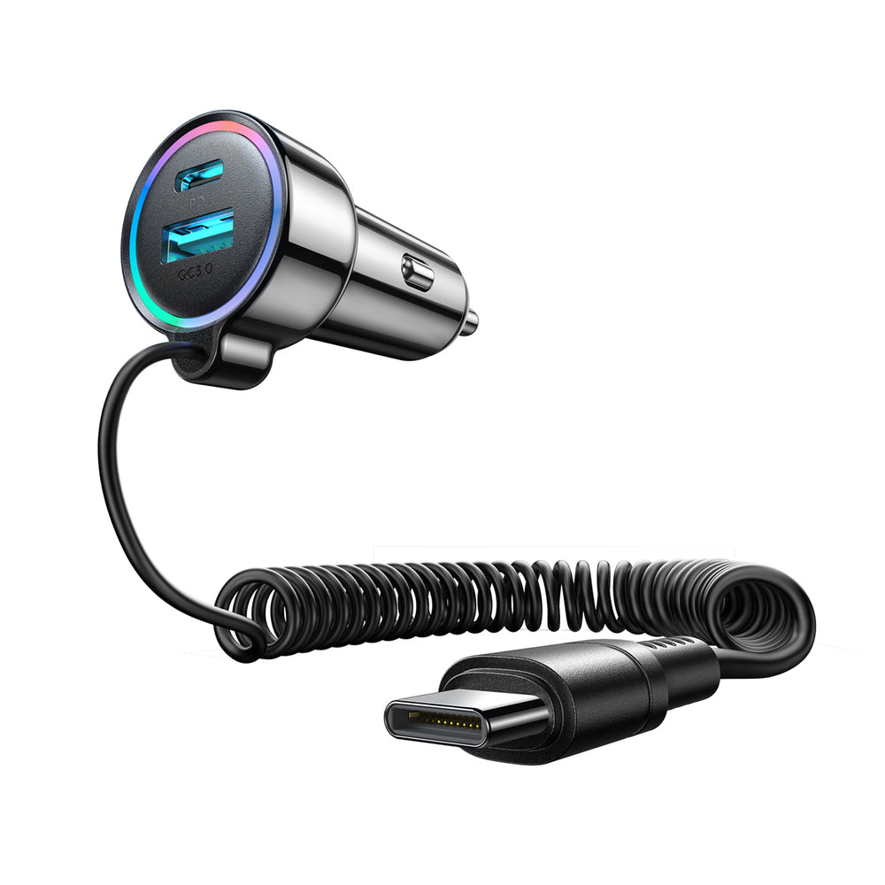 Bil laddare med USB-C kabel Joyroom JR-CL07, 90W, 3A, 1 x USB-A - 1 x USB-C, Svart