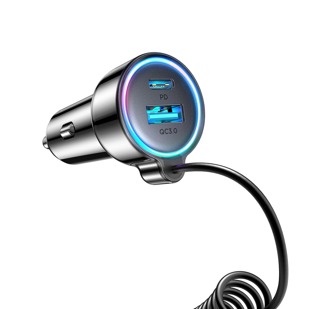 Bil laddare med USB-C kabel Joyroom JR-CL07, 90W, 3A, 1 x USB-A - 1 x USB-C, Svart