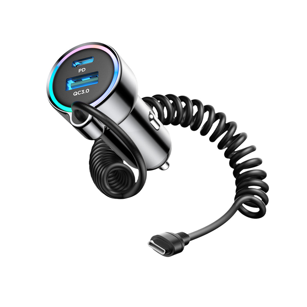 Bil laddare med USB-C kabel Joyroom JR-CL07, 90W, 3A, 1 x USB-A - 1 x USB-C, Svart