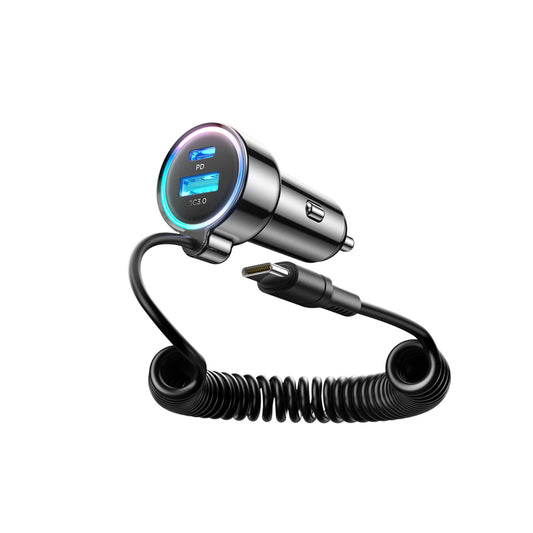 Bil laddare med USB-C kabel Joyroom JR-CL07, 90W, 3A, 1 x USB-A - 1 x USB-C, Svart