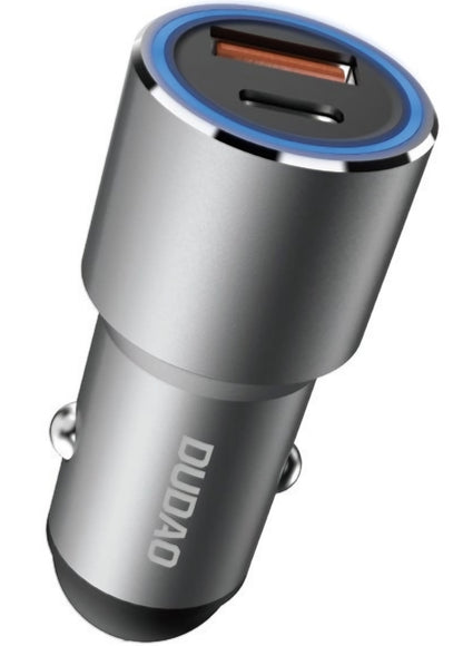 Dudao R4PQ NM Billaddare, 22,5W, 3A, 1 x USB-A - 1 x USB-C, Grå