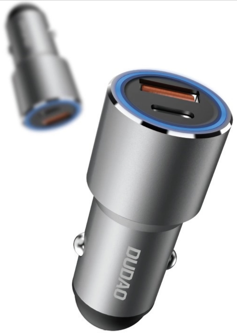 Dudao R4PQ NM Billaddare, 22,5W, 3A, 1 x USB-A - 1 x USB-C, Grå