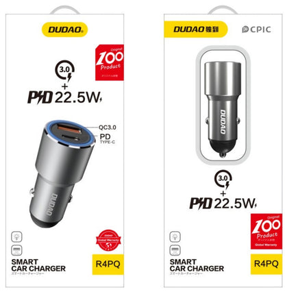 Dudao R4PQ NM Billaddare, 22,5W, 3A, 1 x USB-A - 1 x USB-C, Grå