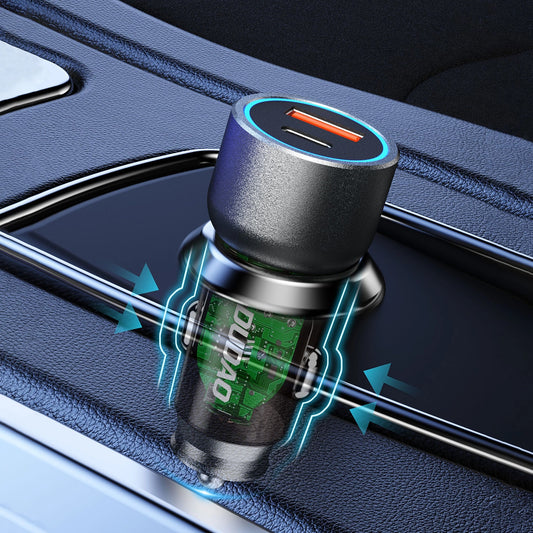 Billaddare Dudao R4T, 30W, 3A, 1 x USB-A - 1 x USB-C, Grå 