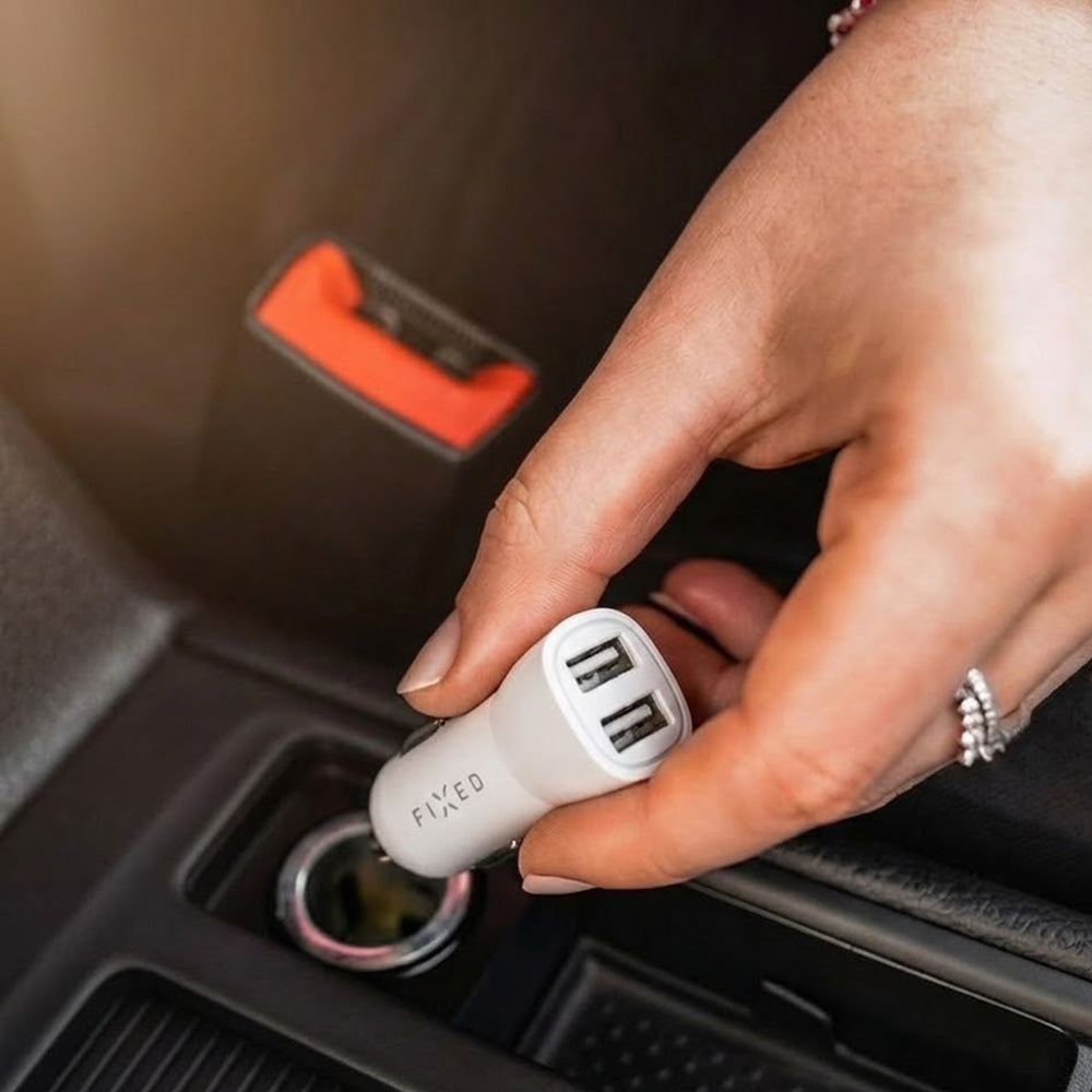 Bil laddare Fixed, 15.5W, 3A, 2 x USB-A, Vit