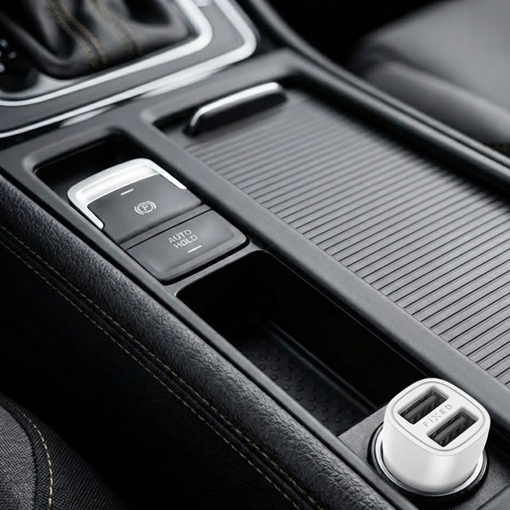 Bil laddare Fixed, 15.5W, 3A, 2 x USB-A, Vit