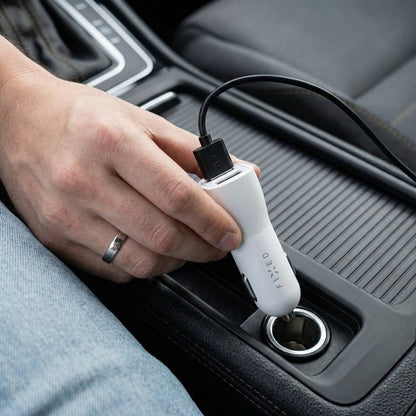 Bil laddare Fixed, 15.5W, 3A, 2 x USB-A, Vit