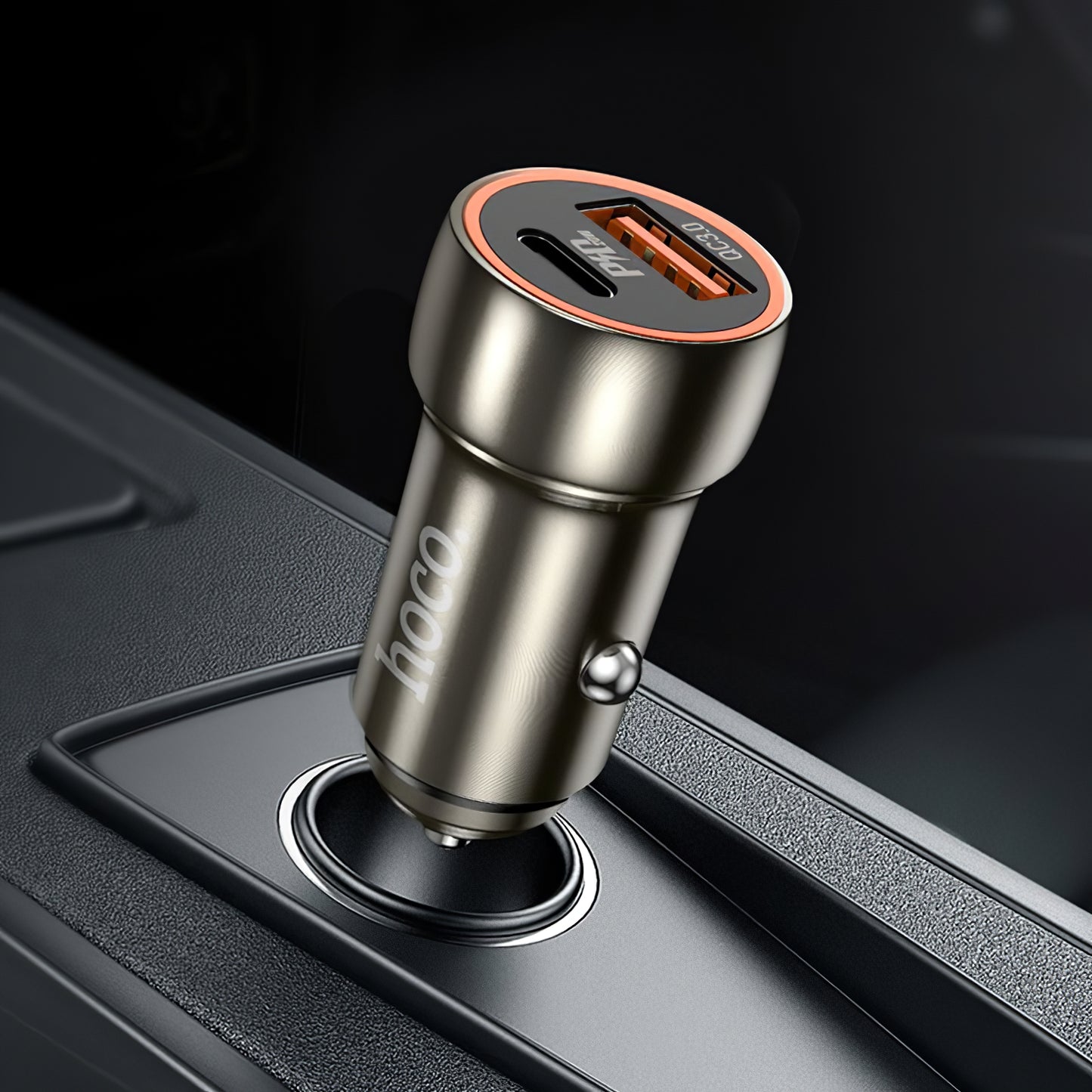 Billaddare HOCO Z46A, 20W, 3A, 1 x USB-A - 1 x USB-C, Grå 