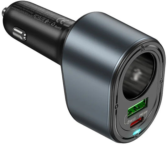 Bil laddare HOCO Z56, 35W, 3A, 1 x USB-A - 1 x USB-C - 1 x cigarettändaruttag, Svart