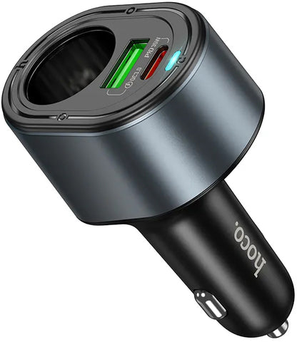 Bil laddare HOCO Z56, 35W, 3A, 1 x USB-A - 1 x USB-C - 1 x cigarettändaruttag, Svart