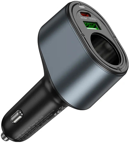 Bil laddare HOCO Z56, 35W, 3A, 1 x USB-A - 1 x USB-C - 1 x cigarettändaruttag, Svart