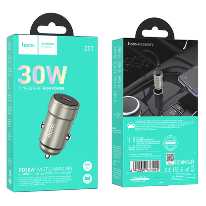 Biladapter HOCO Z57, 30W, 3A, 1 x USB-C, Grå