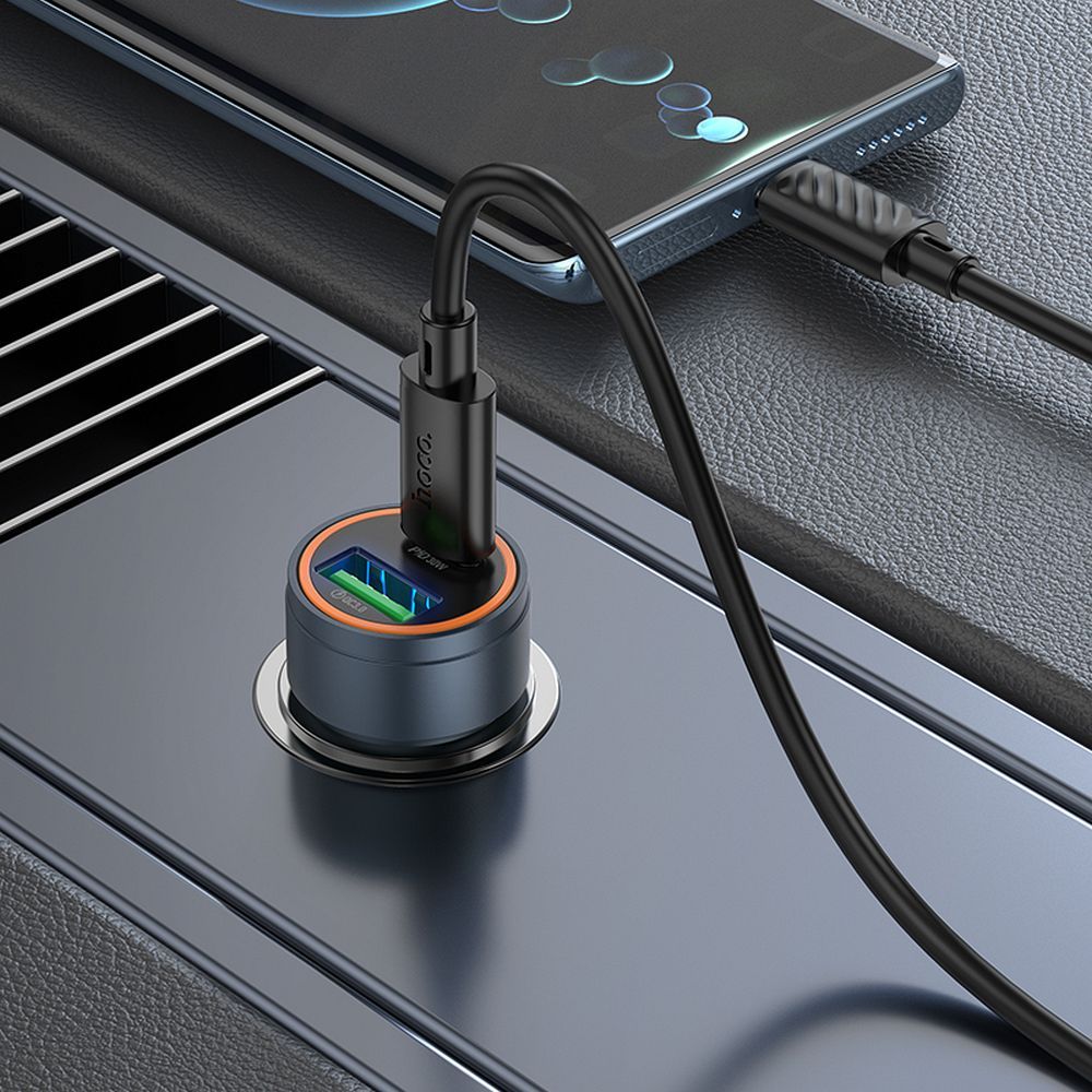 Bil laddare HOCO Z57A, 30W, 3A, 1 x USB-A - 1 x USB-C, Grå