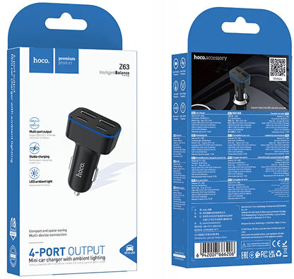 Bil laddare HOCO Z63, 42W, 3A, 2 x USB-A - 2 x USB-C, Svart