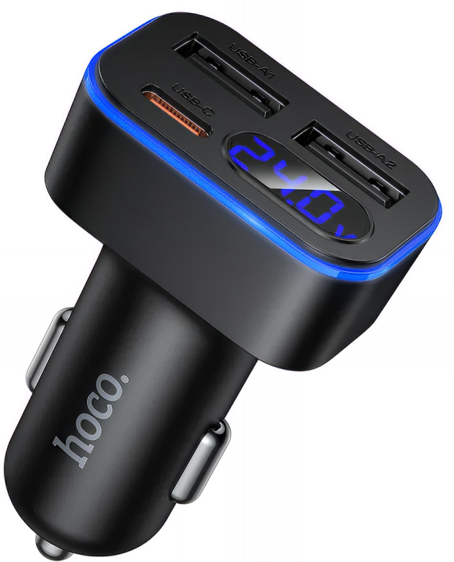 Bil laddare HOCO Z63A Display, 42W, 3A, 1 x USB-C - 2 x USB-A, Svart
