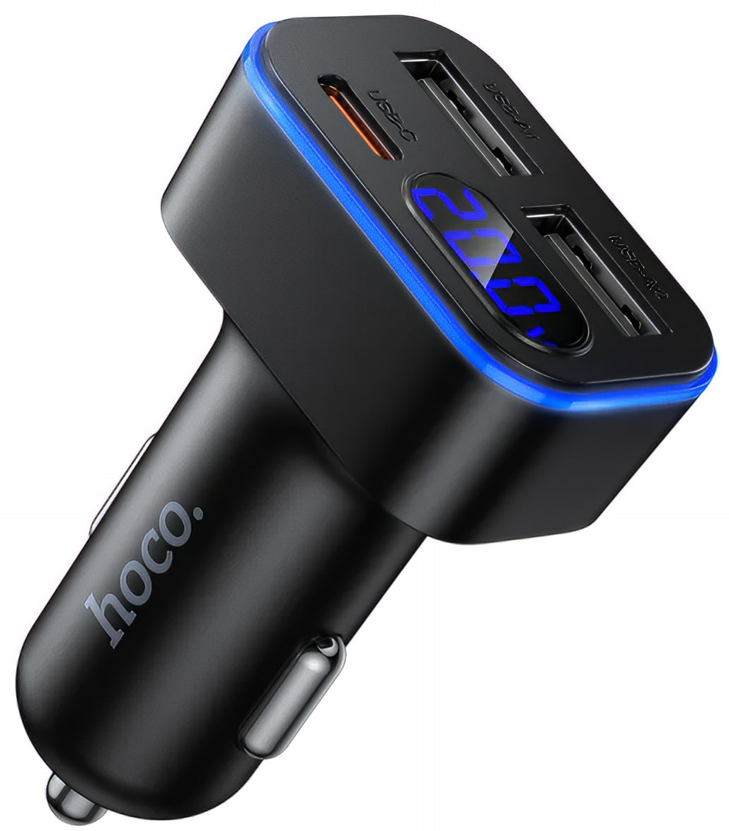 Bil laddare HOCO Z63A Display, 42W, 3A, 1 x USB-C - 2 x USB-A, Svart