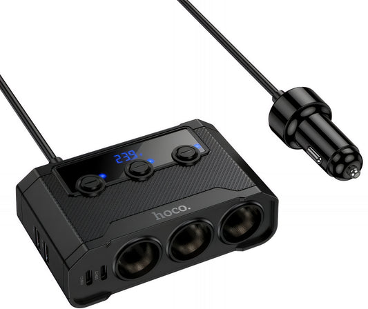 Bil laddare HOCO Z64, 15.5W, 3.1A, 2 x USB-A - 2 x USB-C - 3 x Cigarettändaruttag, Svart
