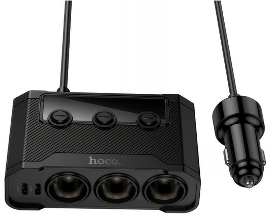 Bil laddare HOCO Z64, 15.5W, 3.1A, 2 x USB-A - 2 x USB-C - 3 x Cigarettändaruttag, Svart