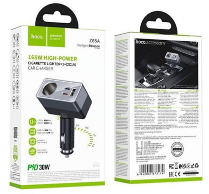 Bil-laddare HOCO Z65A, 165W, 3A, 1 x Tändaruttag - 1 x USB-A - 2 x USB-C, Svart