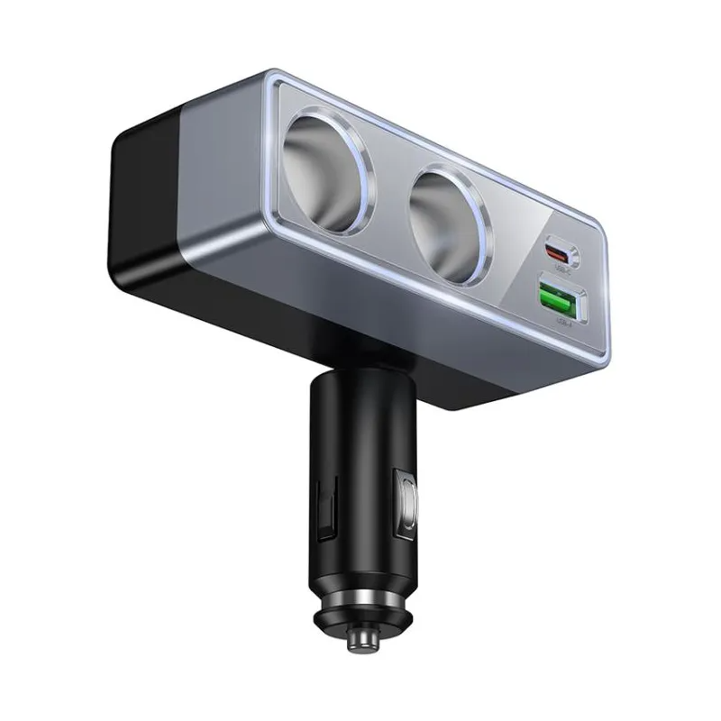 Biladapter HOCO Z65B, 240W, 1 x USB-A - 1 x USB-C - 2 x Tändaruttag, Svart