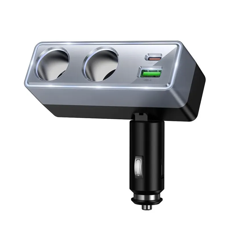 Biladapter HOCO Z65B, 240W, 1 x USB-A - 1 x USB-C - 2 x Tändaruttag, Svart