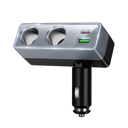 Biladapter HOCO Z65B, 240W, 1 x USB-A - 1 x USB-C - 2 x Tändaruttag, Svart