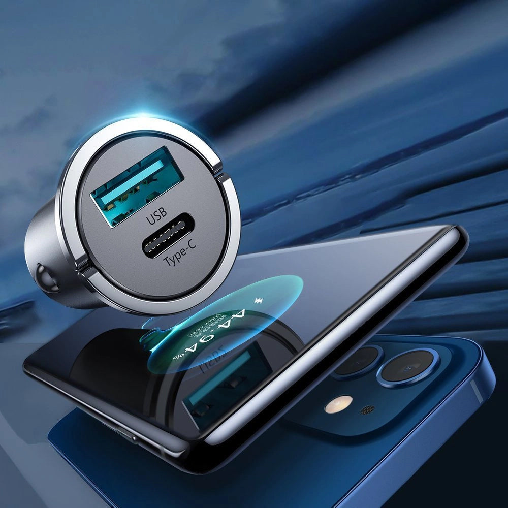 Bil laddare Joyroom C-A35, 45W, 5A, 1 x USB-A - 1 x USB-C, Grå