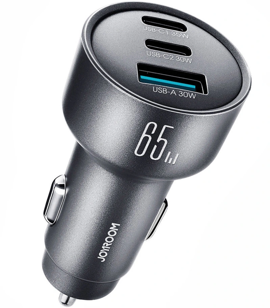 Bil-laddare Joyroom JR-CCN19, 65W, 1 x USB-A - 2 x USB-C, Grå