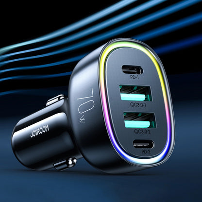 Joyroom Car Charger JR-CL29, 70W, 3A, 2 x USB-A - 2 x USB-C, Black 