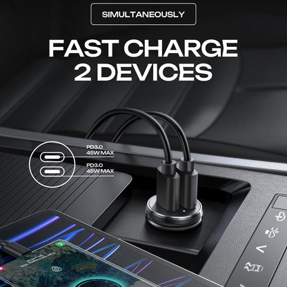 Bil laddare Lisen, 45W, 3A, 2 x USB-C, Svart YL0223080007